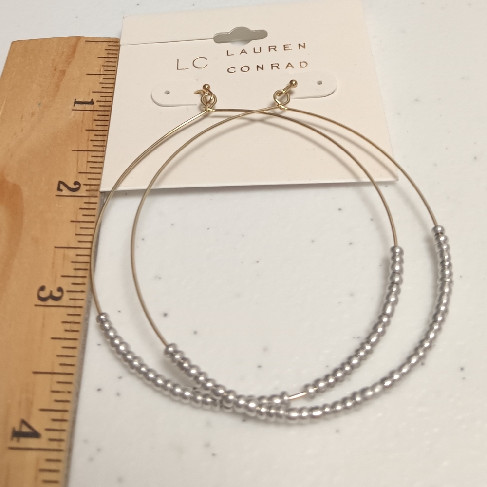 LAUREN CONRAD GOLDTONE LARGE BEADED HOOPS - Picture 3 of 5